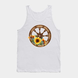 Rustic Sunflower Western Country Wagon Wheel Tank Top